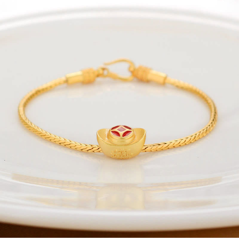 Karma Stone Tibetan 18K Gold Om Mani Padme Hum Lucky Koi Fish Fu Character Ingot Copper Coin Peace Bracelet