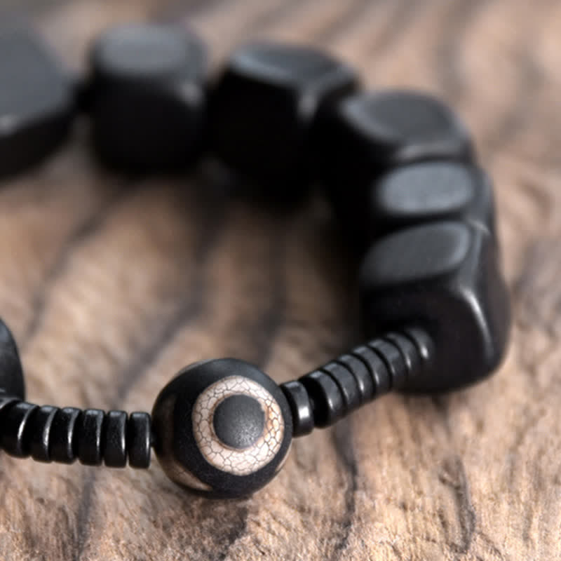 Karma Stone Tibetan Ebony Wood Dzi Bead Strength Bracelet