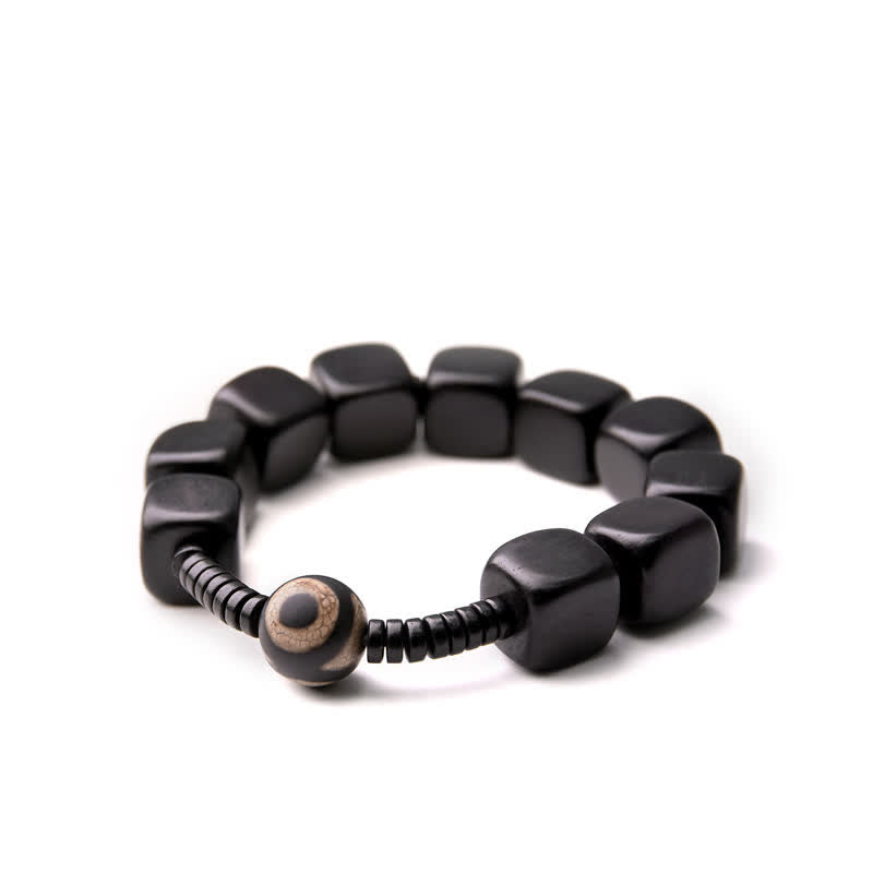 Karma Stone Tibetan Ebony Wood Dzi Bead Strength Bracelet