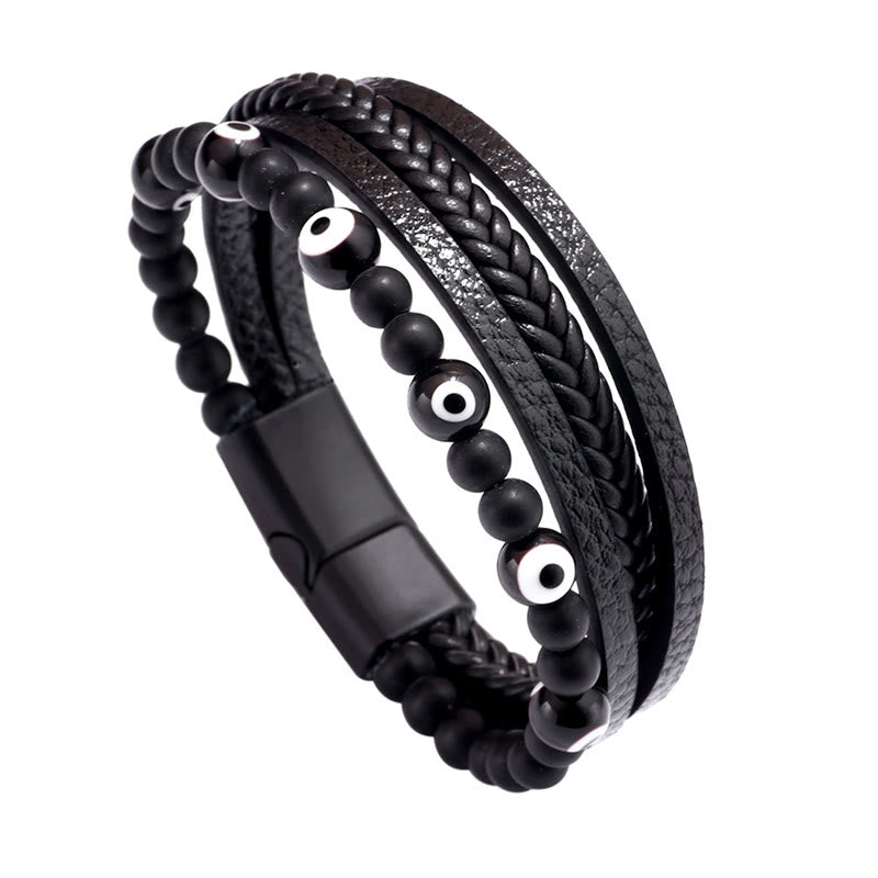 Karma Stone Evil Eye Tiger Eye Protection Beaded Multilayered Braided Bracelet