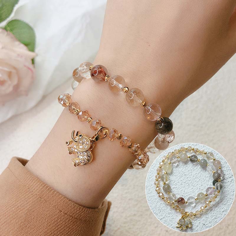 Karma Stone Rose Quartz Elephant Healing Energy Charm Bracelet