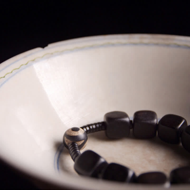 Karma Stone Tibetan Ebony Wood Dzi Bead Strength Bracelet
