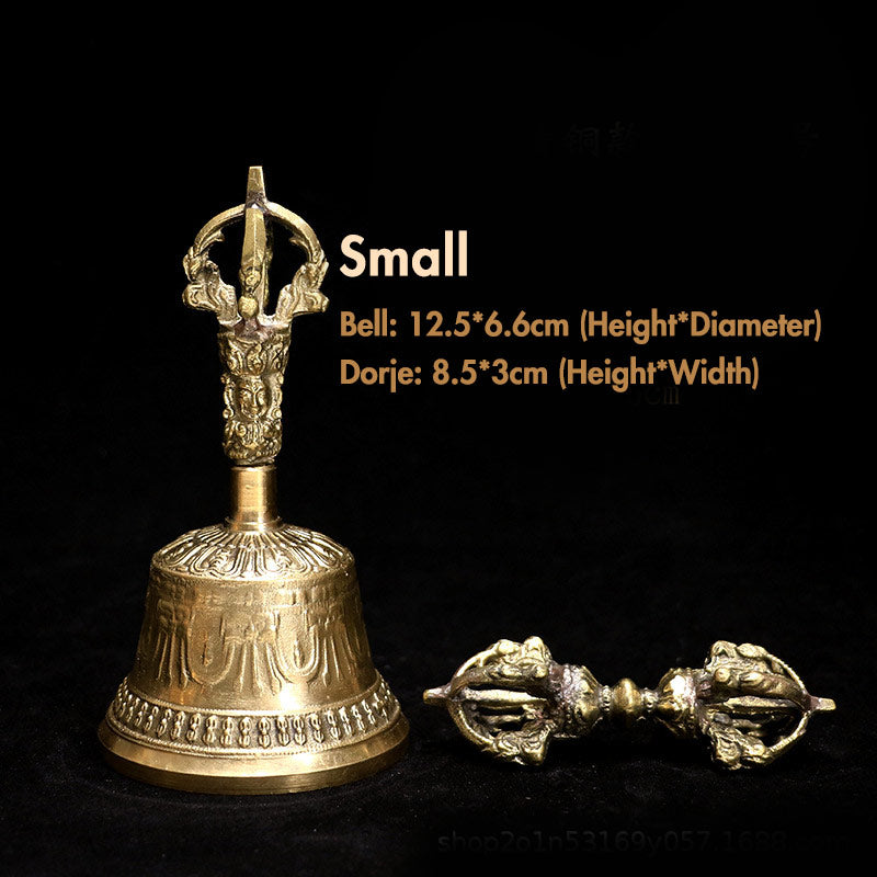 Karma Stone Tibetan Meditation Bell and Vajra Dorje Copper Decoration Set