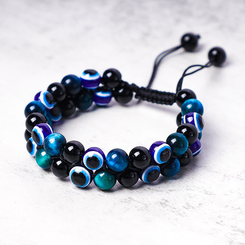 Karma Stone Evil Eye Hematite Tiger Eye Protection Beaded Bracelet