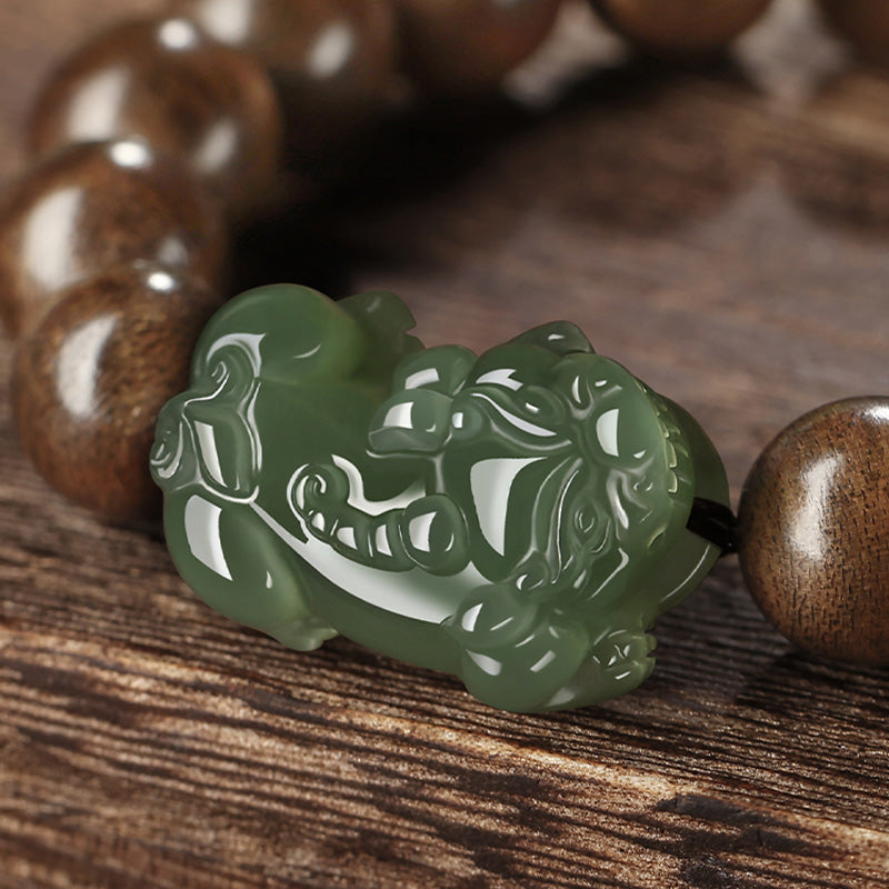 Karma Stone 925 Sterling Silver Brunei Agarwood PiXiu Jade Peace Strength Bracelet