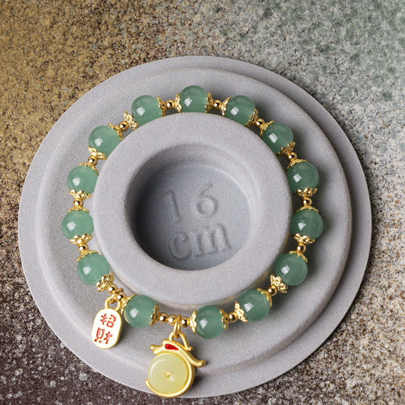 Karma Stone Year of the Dragon Red Agate Green Aventurine Peace Buckle Fu Character Lucky Fortune Bracelet