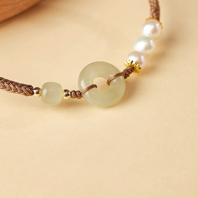 Karma Stone Natural Hetian Jade Pearl Peace Buckle Luck Bracelet