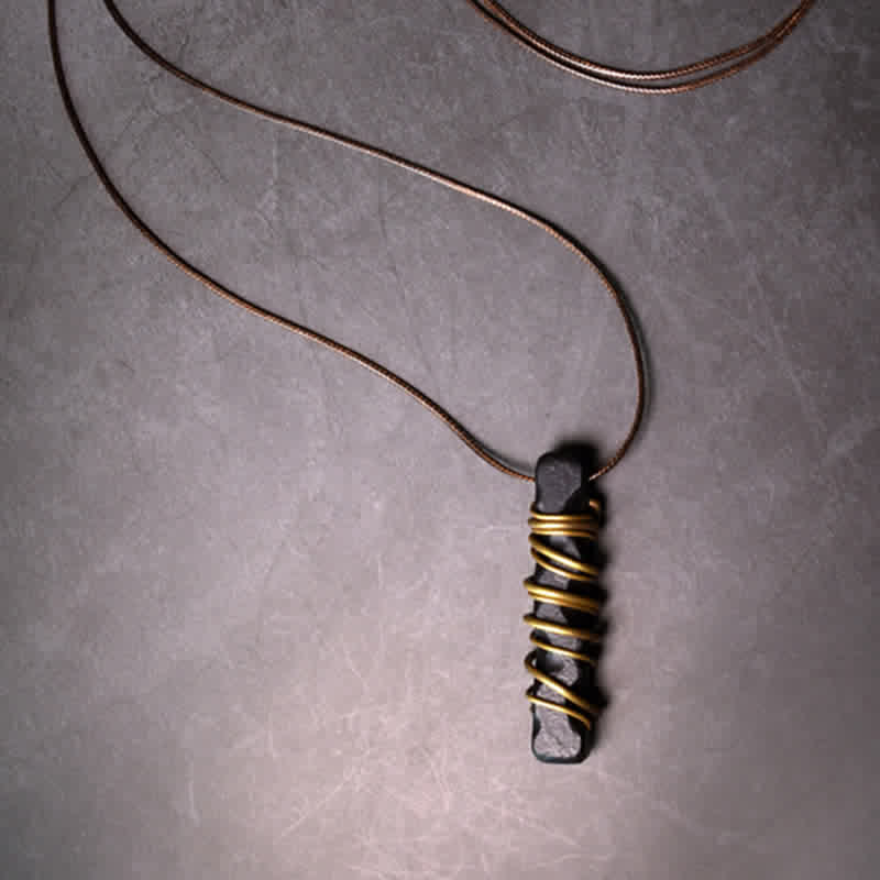Karma Stone Tibet Ebony Wood Copper Balance Peace Necklace Pendant
