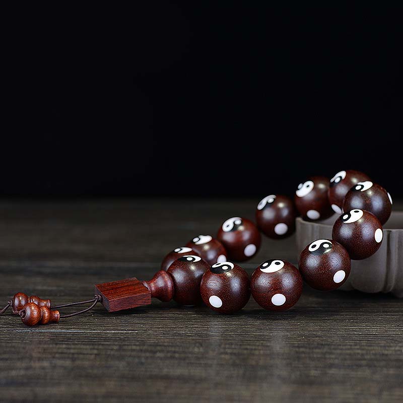 Karma Stone Small Leaf Red Sandalwood Yin Yang Protection Bracelet