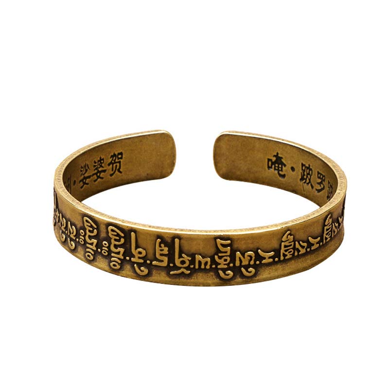 Karma Stone Tibetan Mahāpratisarā Mantra Sanskrit Copper Brass Healing Bracelet Bangle