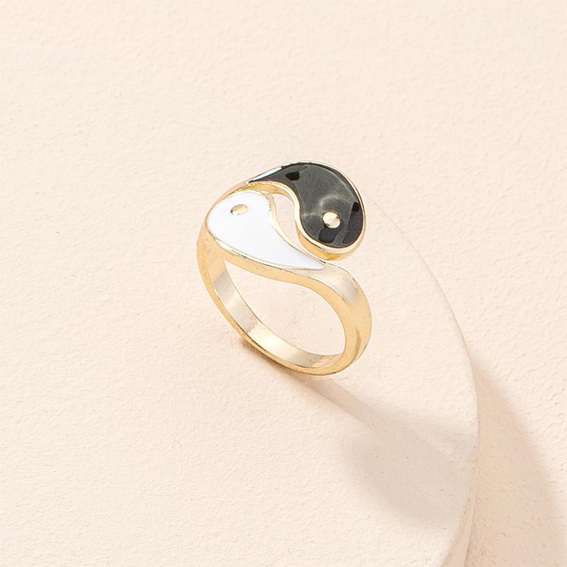 Karma Stone Yin Yang Symbol Adjustable Blessing Couple Ring