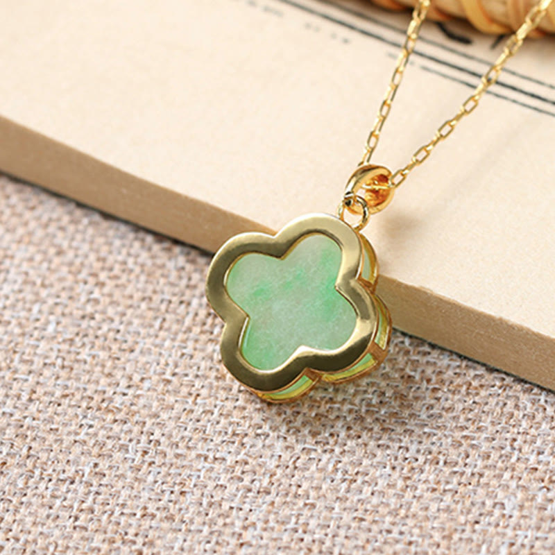 Karma Stone Four Leaf Clover Jade Pattern Luck Necklace Pendant
