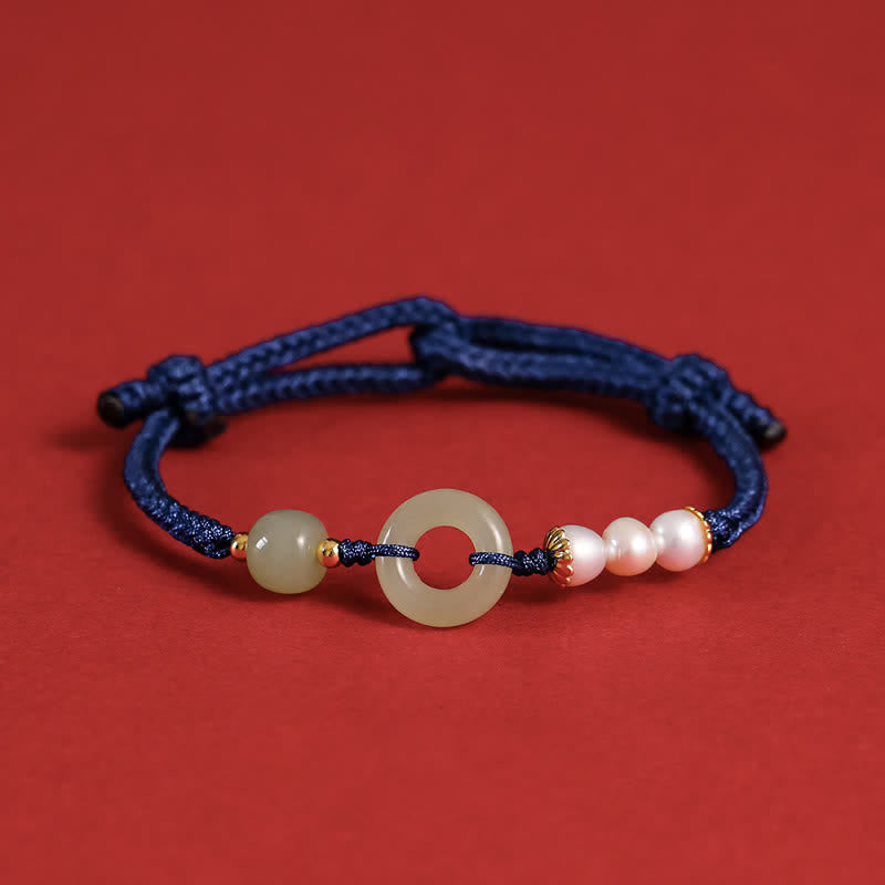 Karma Stone Natural Hetian Jade Pearl Peace Buckle Luck Bracelet