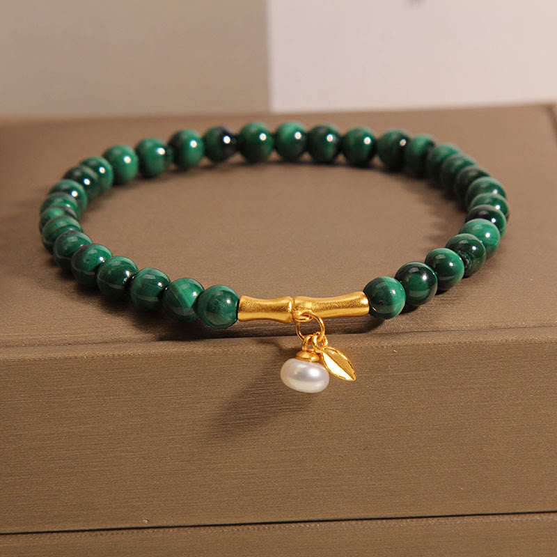 Karma Stone Natural Malachite Pearl Lucky Bamboo Anti-Anxiety Bracelet