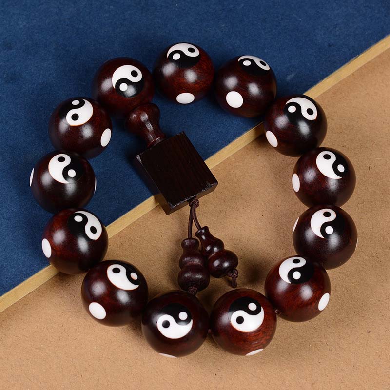 Karma Stone Small Leaf Red Sandalwood Yin Yang Protection Bracelet