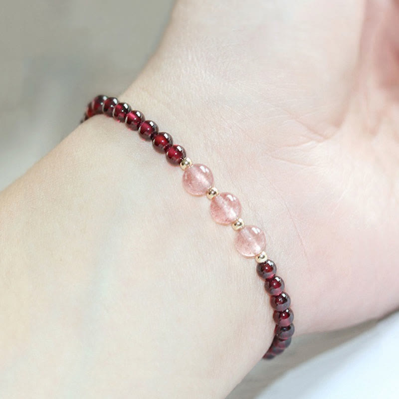 Karma Stone Natural Garnet Strawberry Quartz Calm Bracelet