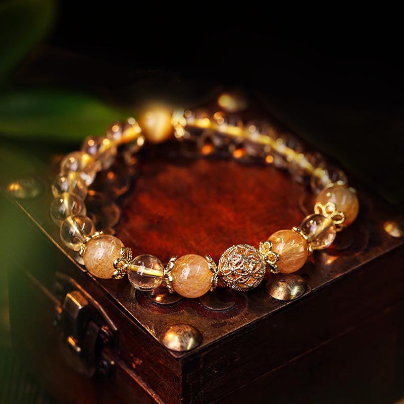Karma Stone Natural Citrine Amethyst Rutilated Quartz Prosperity Protection Bracelet