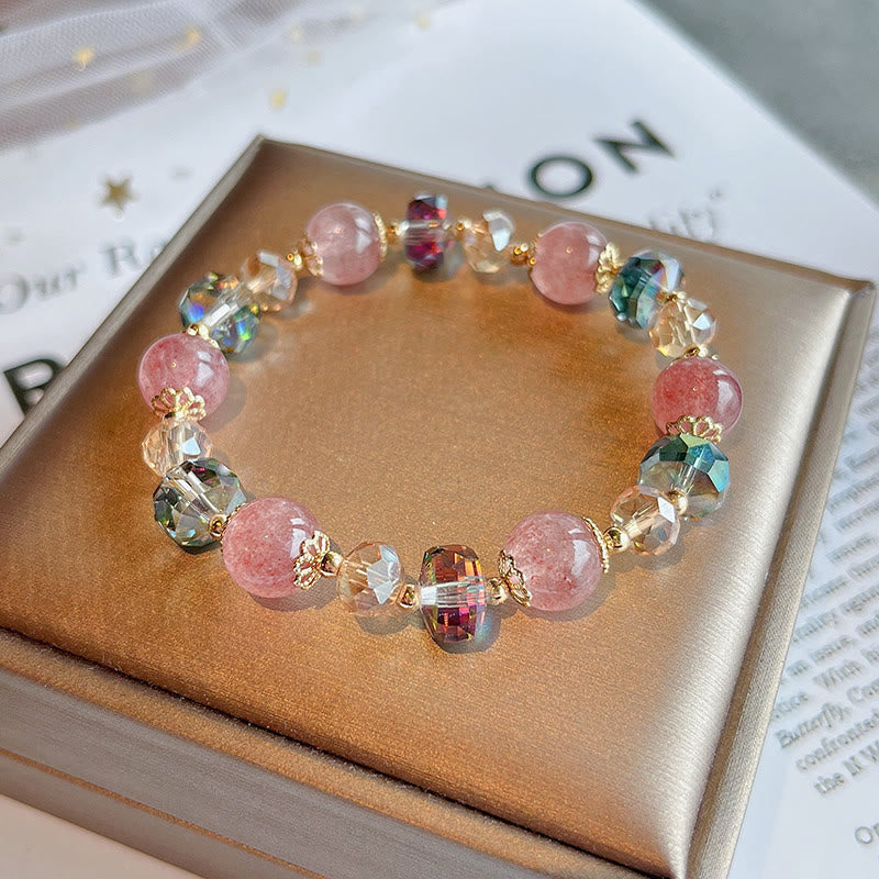 Karma Stone Natural Strawberry Quartz Colorful Crystal Positive Bracelet