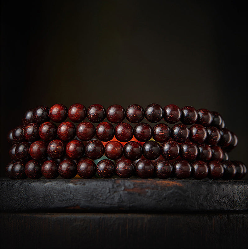 Karma Stone Chinese Zodiac Natal Buddha 108 Mala Beads Small Leaf Red Sandalwood Red Agate PiXiu Protection Bracelet