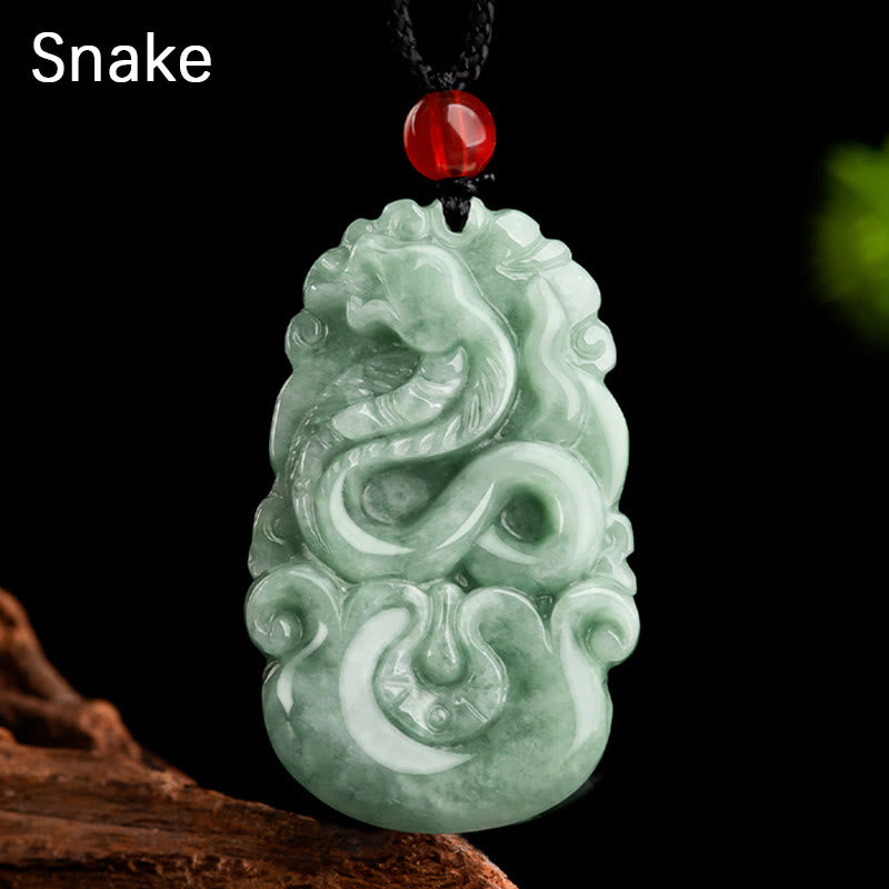 Karma Stone Natural Green Jade 12 Chinese Zodiac Luck Prosperity Necklace Pendant