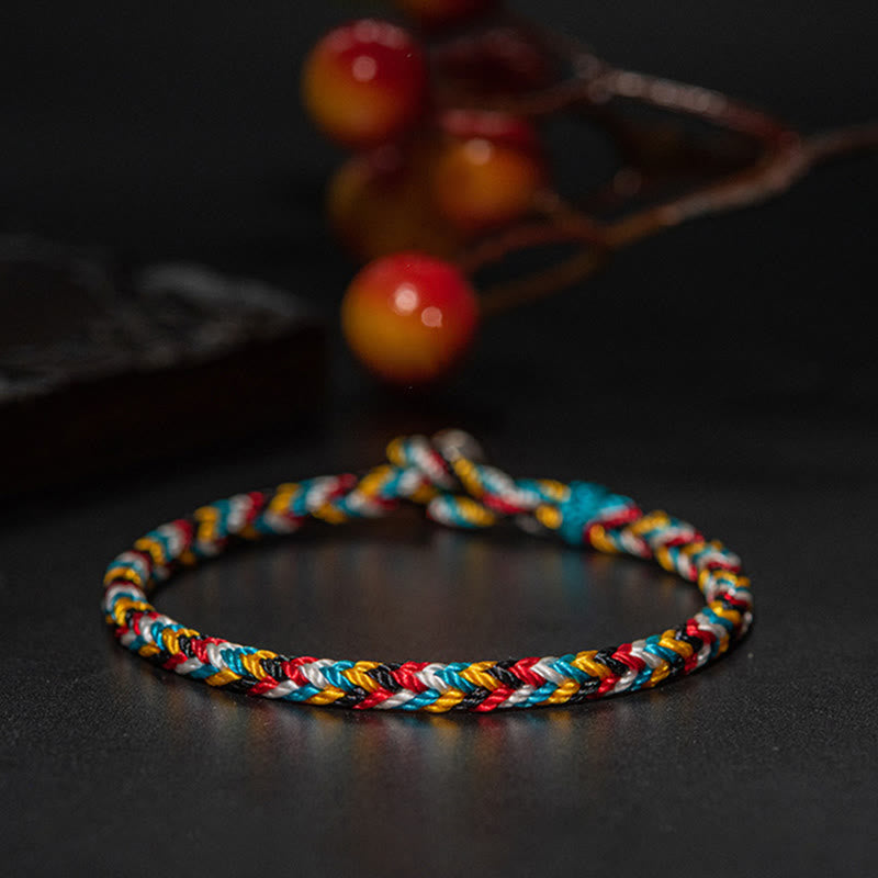 Karma Stone Tibet Handmade Five Color Thread Protection Braid String Bracelet
