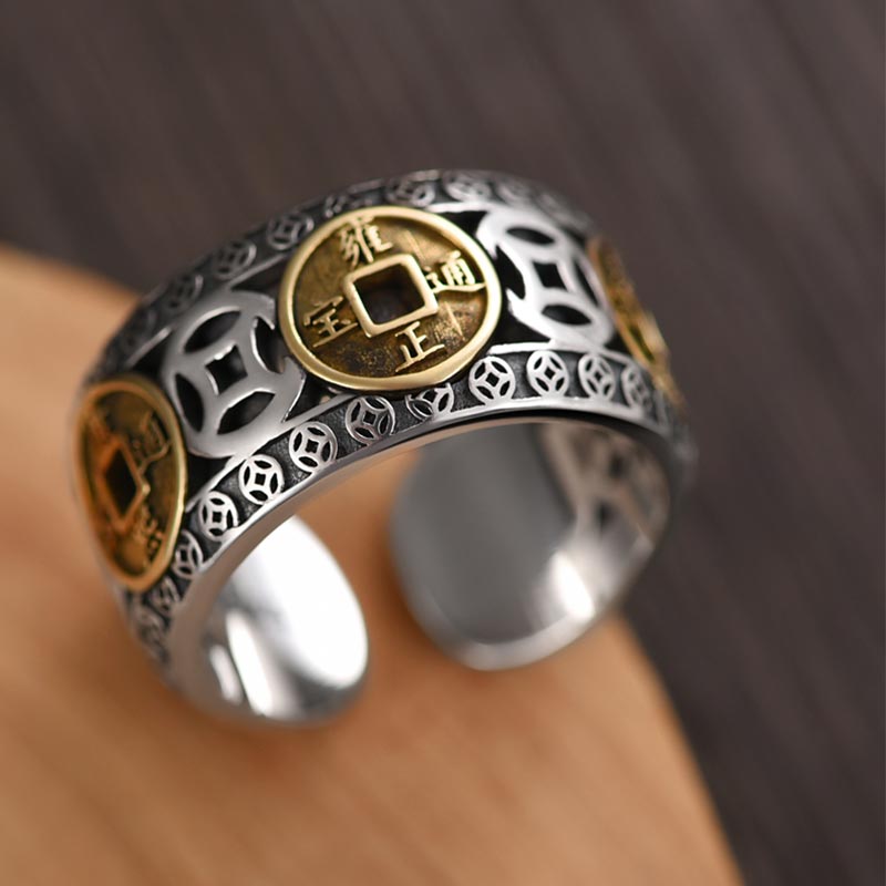 Karma Stone Five-Emperor Coins Balance Adjustable Ring