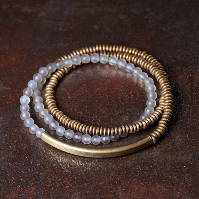 Karma Stone Tibetan Various Agate Stone Copper Protection Triple Wrap Bracelet