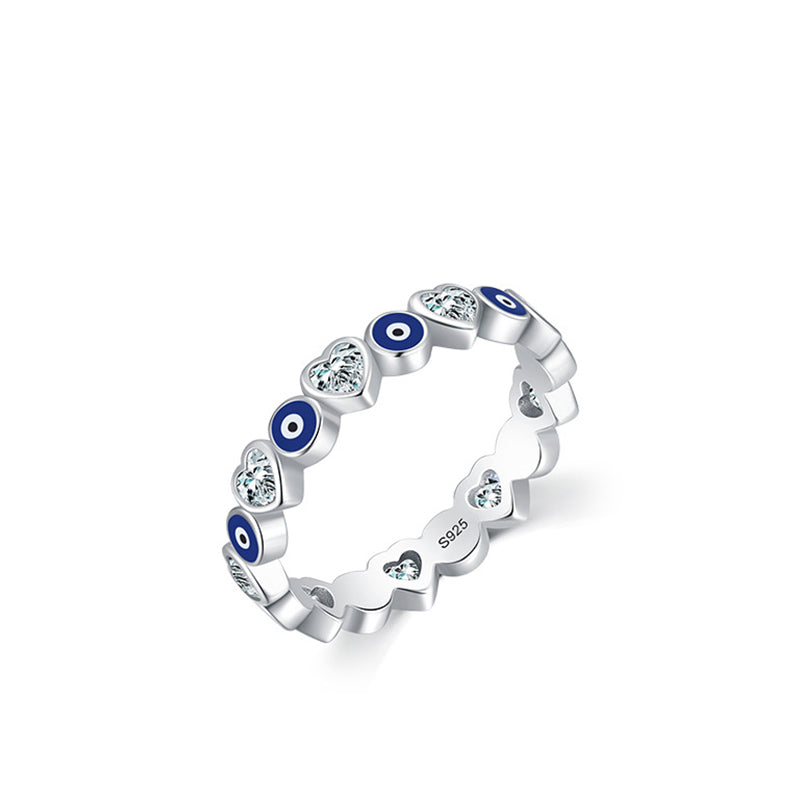 Karma Stone 925 Sterling Silver Evil Eye Love Heart Zircon Blessing Ring
