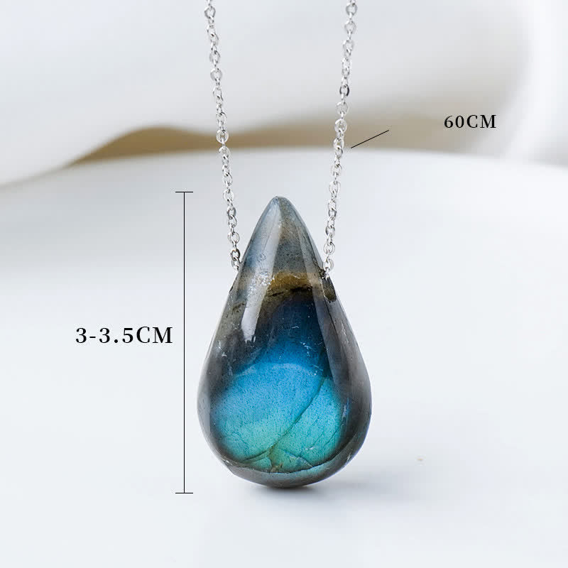 Karma Stone Labradorite Water Drop Support Healing Necklace Pendant