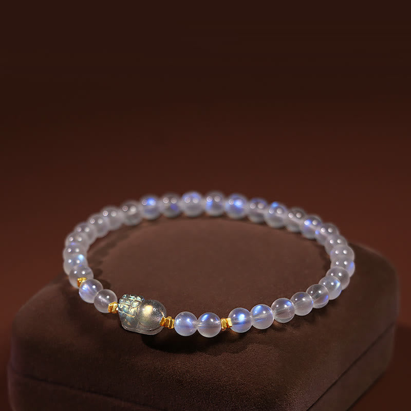 Karma Stone 925 Sterling Silver Plated Gold Natural Moonstone PiXiu Healing Bracelet