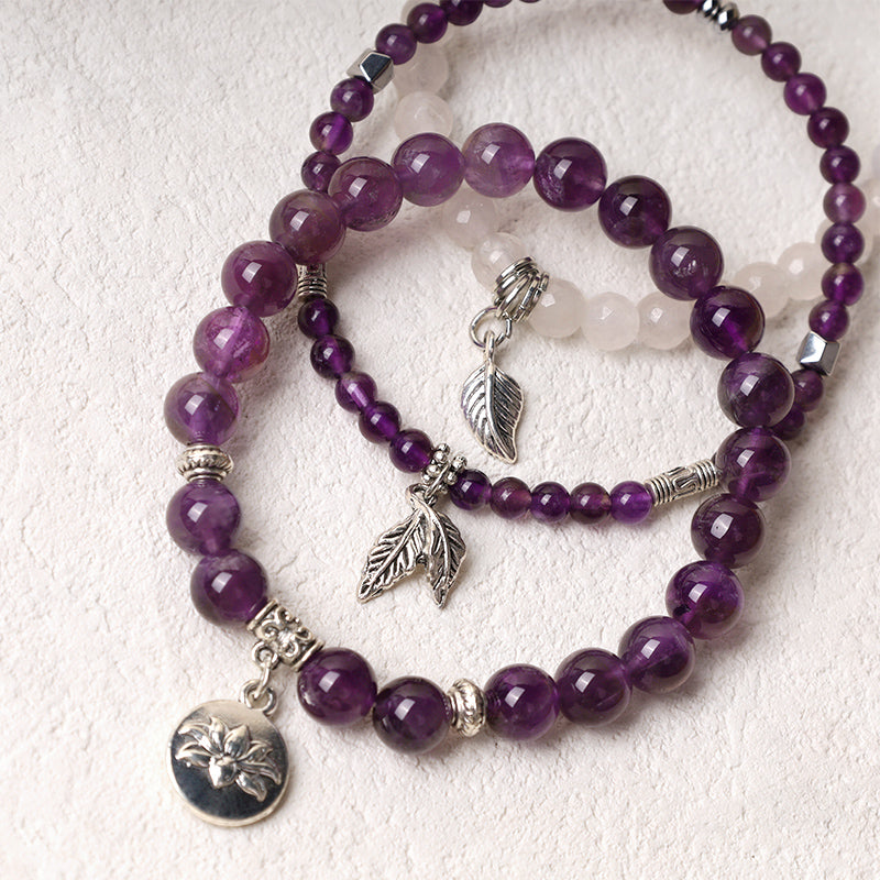 Karma Stone 3PCS Natural Quartz Crystal Beaded Healing Energy Lotus Bracelet