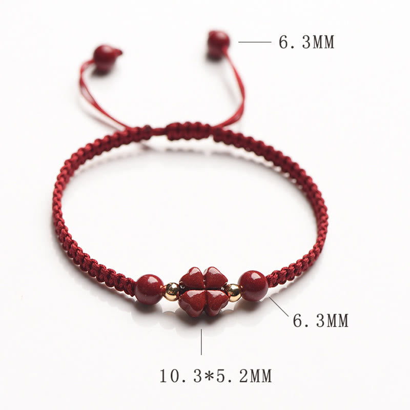 Karma Stone Four Leaf Clover Five-petal Flower Cinnabar Blessing Red String Bracelet