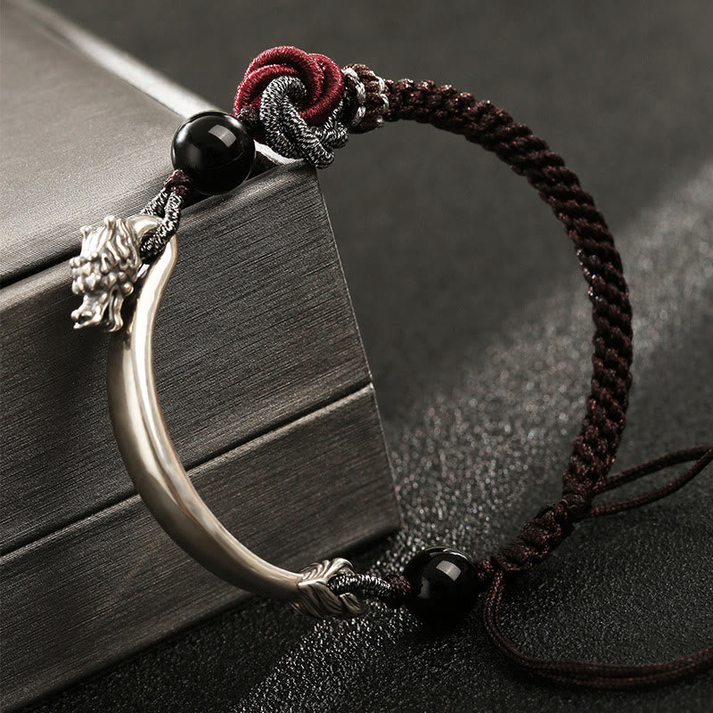 Karma Stone 925 Sterling Silver Auspicious Dragon Success Handcrafted Braided Bracelet