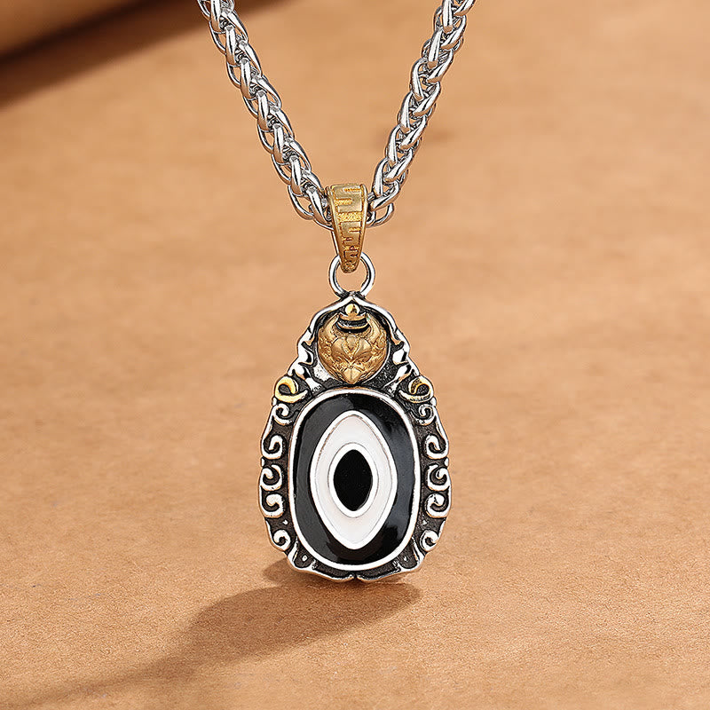 Karma Stone Tibet Dzi Bead Garuda Pattern Copper Metal Wealth Necklace Pendant