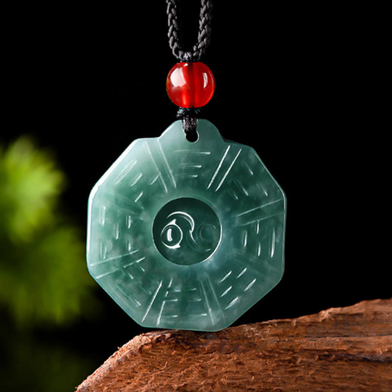 Karma Stone Natural Jade FengShui Bagua Yin Yang Prosperity Necklace Pendant