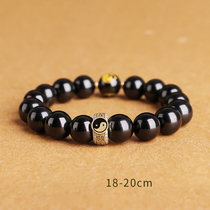 Karma Stone 925 Sterling Silver Black Obsidian Gold Sheen Obsidian Silver Sheen Obsidian Yin Yang Protection Bracelet