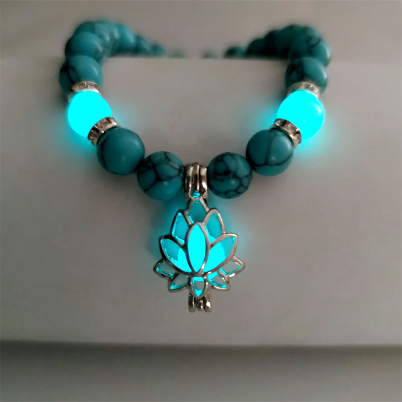 Karma Stone Tibetan Turquoise Glowstone Luminous Bead Lotus Protection Bracelet