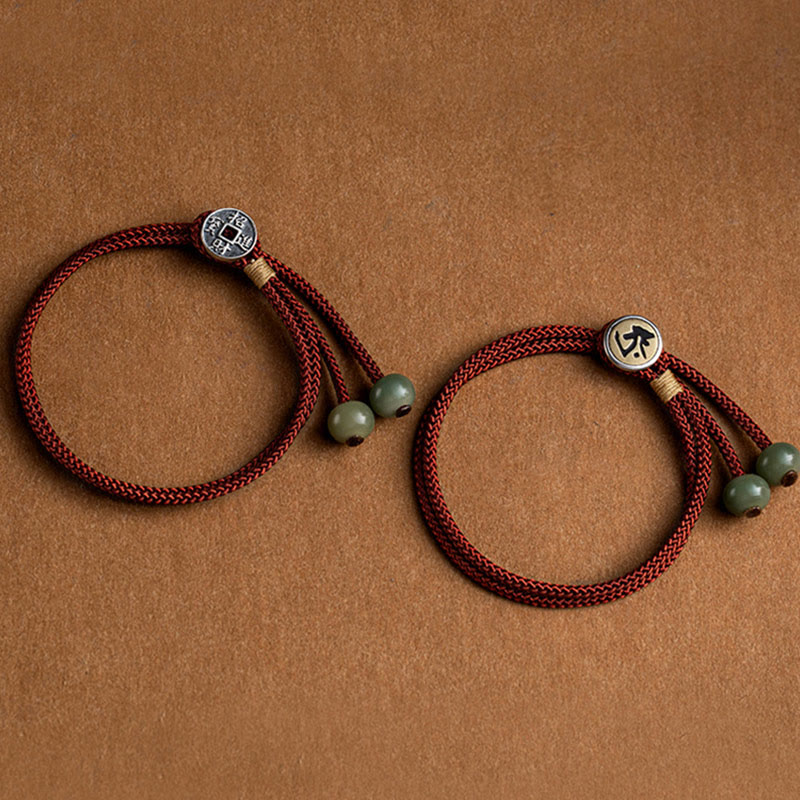 Karma Stone 925 Sterling Silver Handmade Chinese Zodiac Natal Buddha Cyan Bodhi Seed Protection Braided Red String Bracelet