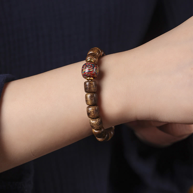 Karma Stone Agarwood Copper Coin Auspicious Cloud Calm Bracelet