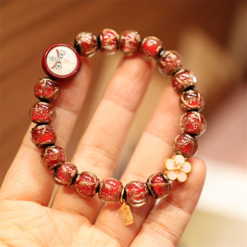 Karma Stone Tibetan Gold Swallowing Beast Family Five God Of Wealth Thangka Fortune Bead Bracelet