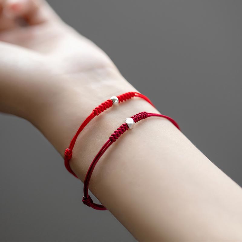 Karma Stone 925 Sterling Silver Luck Bead Protection Red String Braided Bracelet