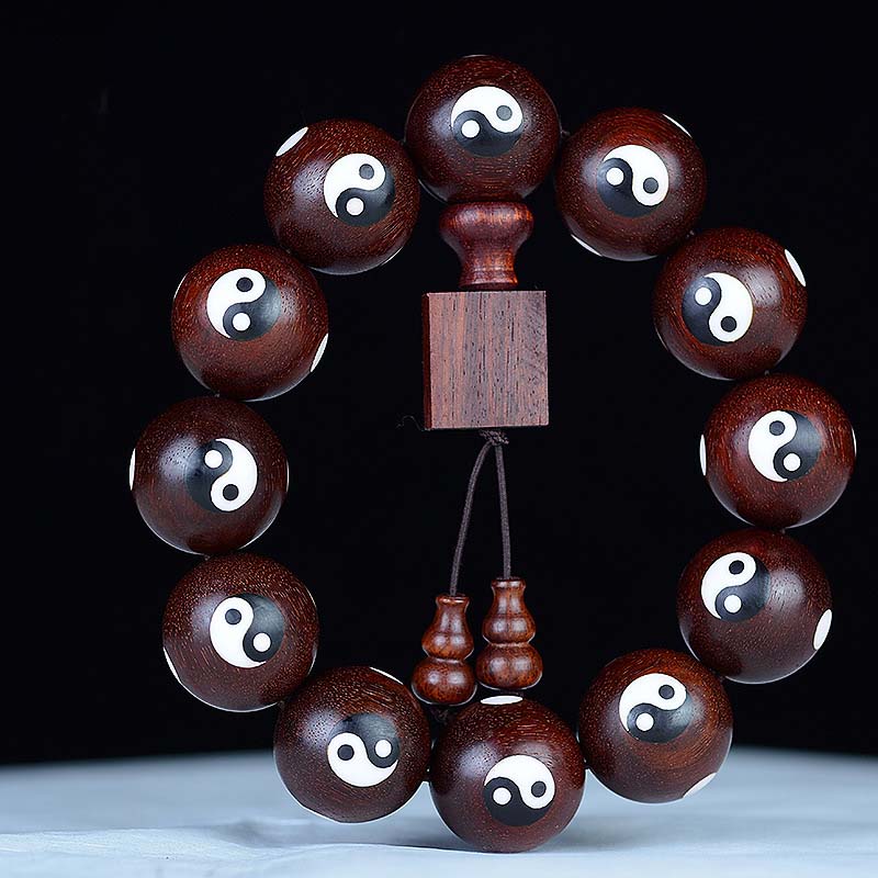 Karma Stone Small Leaf Red Sandalwood Yin Yang Protection Bracelet