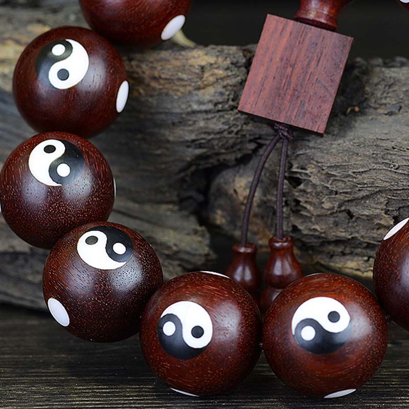 Karma Stone Small Leaf Red Sandalwood Yin Yang Protection Bracelet