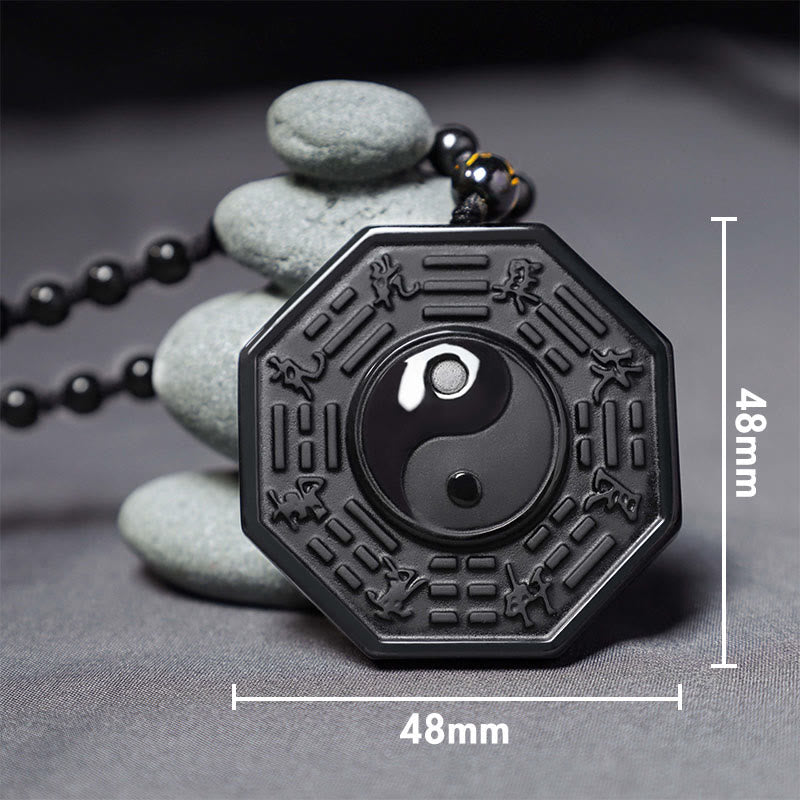 Karma Stone Black Obsidian Stone Yin Yang Pendant Necklace