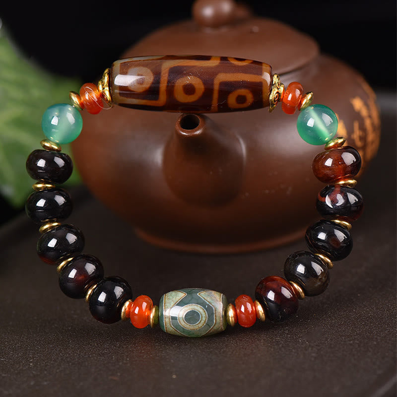 Karma Stone Tibetan Natural Nine-Eye Dzi Bead Three-eyed Dzi Bead Protection Bracelet