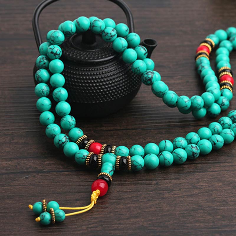Karma Stone Tibetan Turquoise Healing Women's Prayer Bead Bracelet Men's Prayer Bead Bracelet Necklace