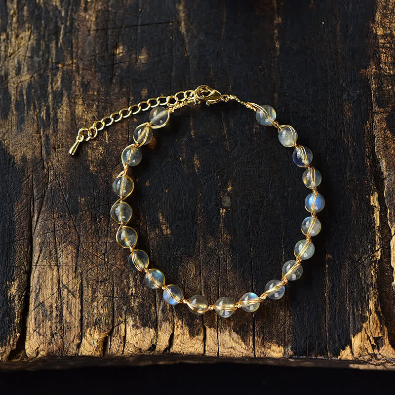 Karma Stone Natural Moonstone 14K Gold Healing Positive Bracelet