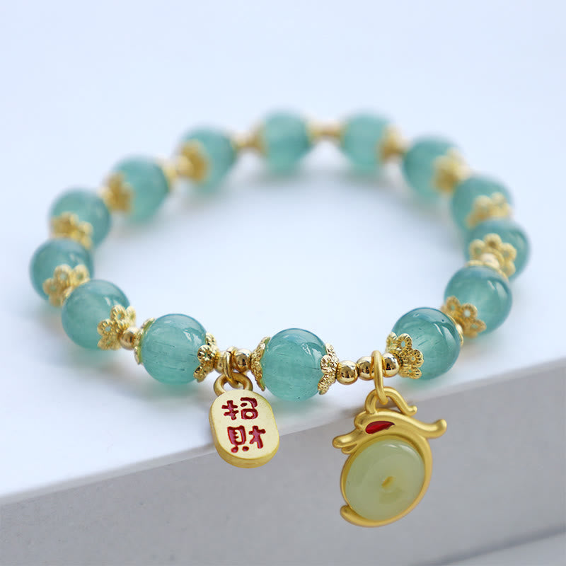 Karma Stone Year of the Dragon Red Agate Green Aventurine Peace Buckle Fu Character Lucky Fortune Bracelet