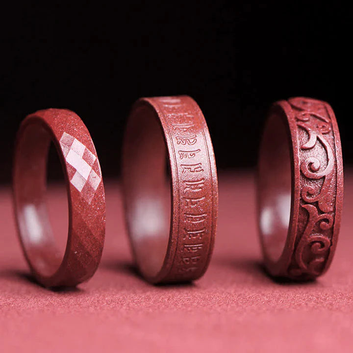 Karma Stone Cinnabar Om Mani Padme Hum Auspicious Clouds Blessing Ring