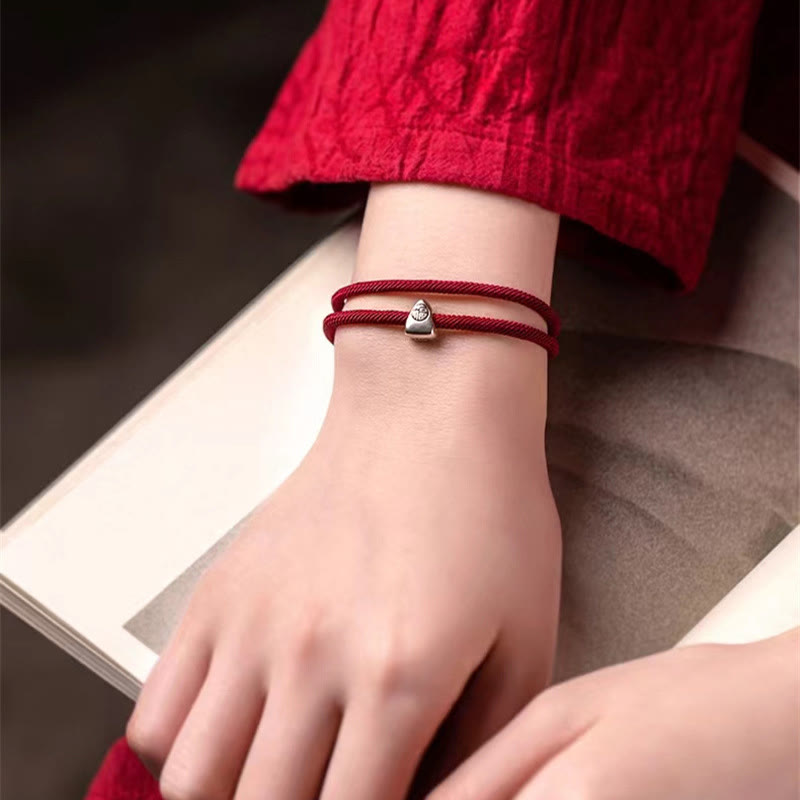 Karma Stone 925 Sterling Silver Fu Character Blessing Handmade Braided Bracelet